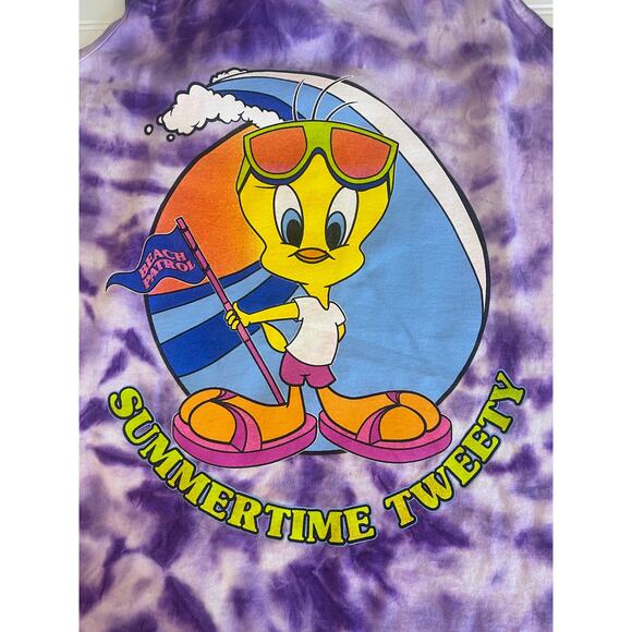 Vintage 90s 1997 Looney Tunes Summertime Tweety Bird Tie Dye Cover Up Dress OSFM - Picture 2 of 10